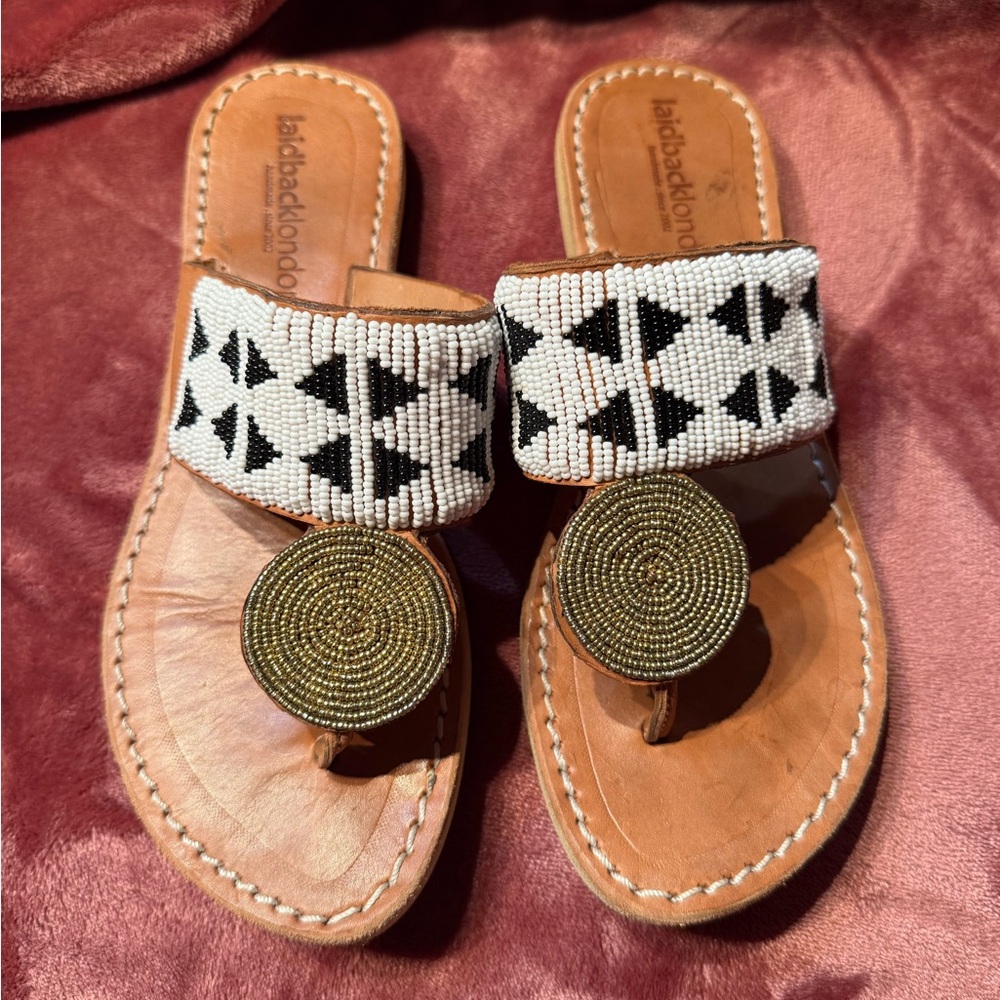 Anthro x Laidback London like new Beaded Sandals - Black and White